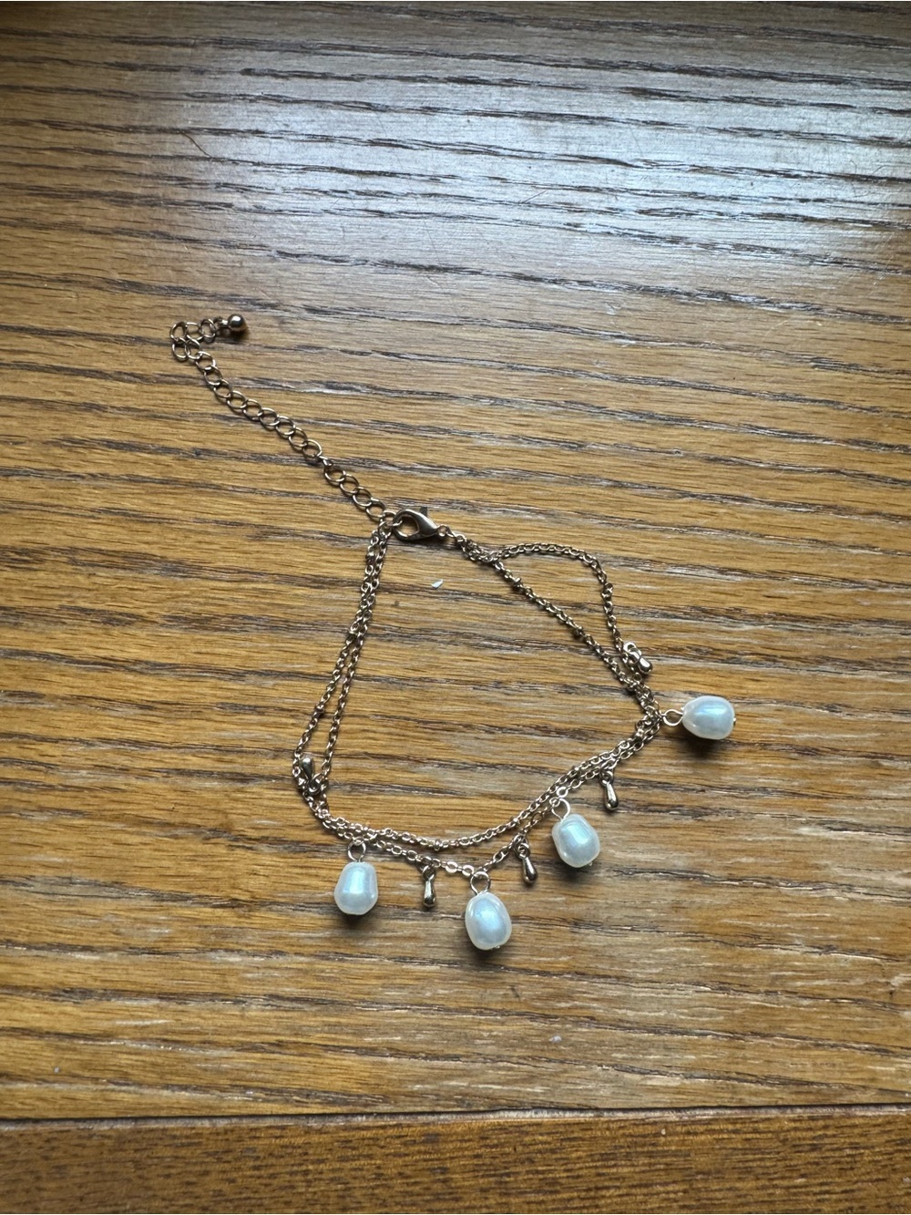 Claire's Gold-Tone Double Chain anklet w/ White Pearl Drops
